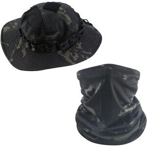 Unisex Camo Black Wide Brim Boonie Neck Gaiter Breathable Classic Bucket Sun Hat